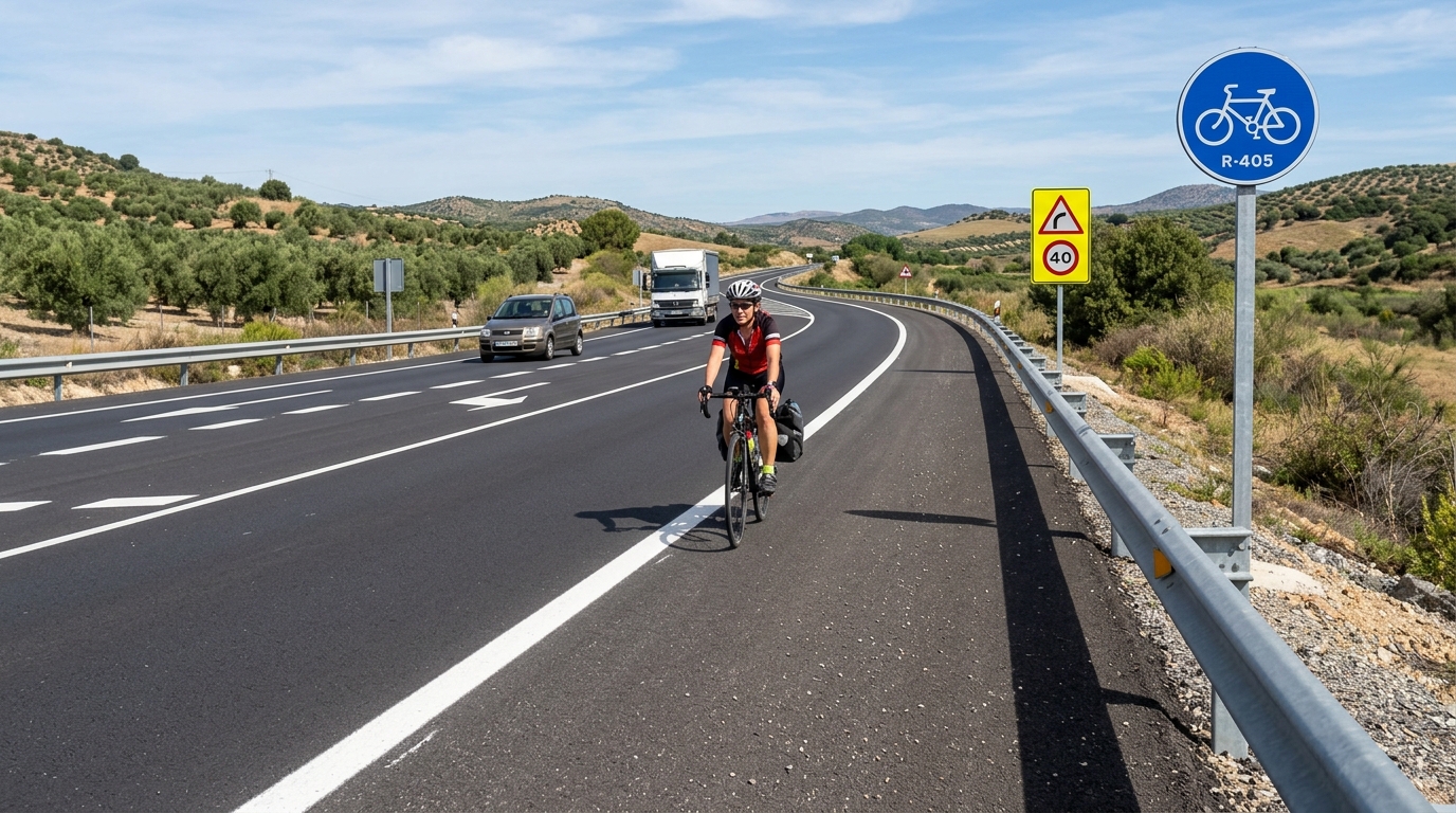 Arcén pavimentado a la derecha de la calzada